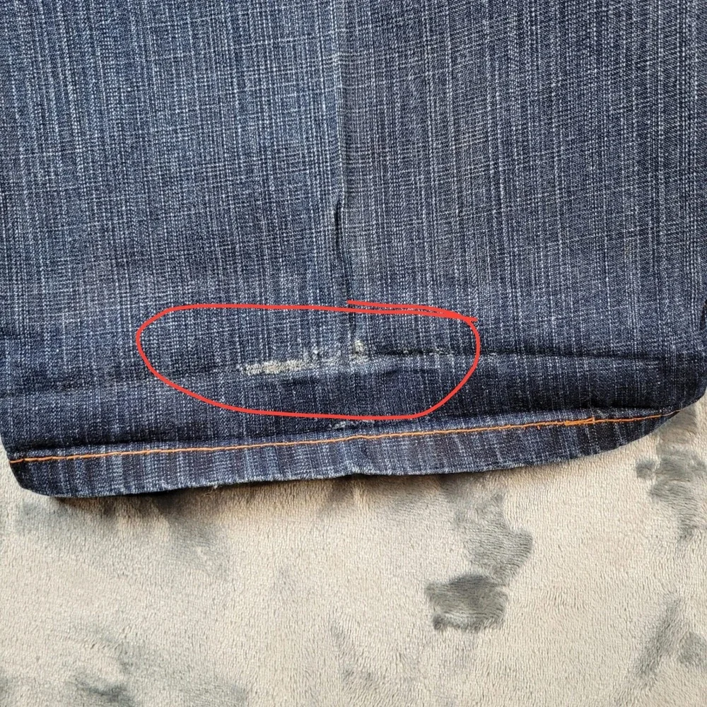 Qruel Jeans Company Mens 50x32 Wide Leg Denim Dark Wash Orange Stitch Blue